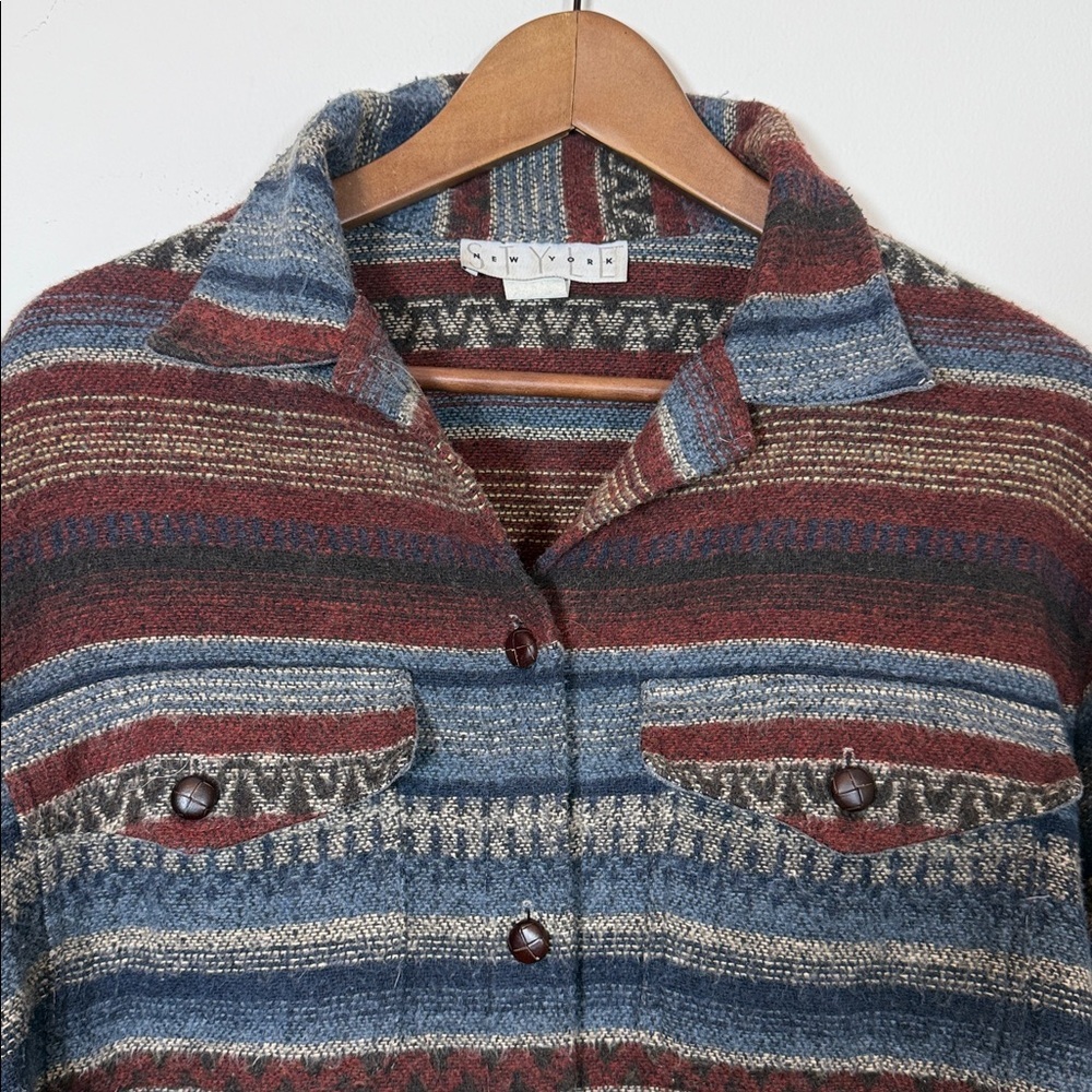 Style New York Vintage Southwestern Wool Blend Striped Jacket Womens 14 Large US - Picture 3 of 13